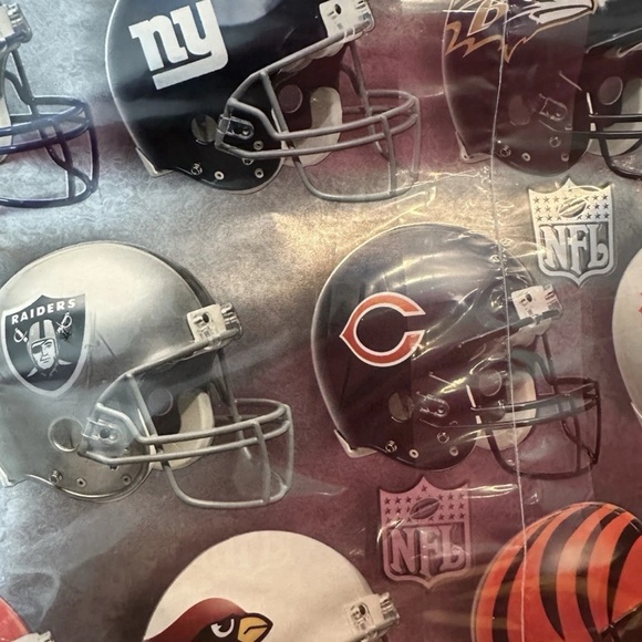NEW Hallmark Vtg NFL Team Helmets Wrapping Paper Gift Wrap 2 Sheets Silver 90s - Picture 2 of 3